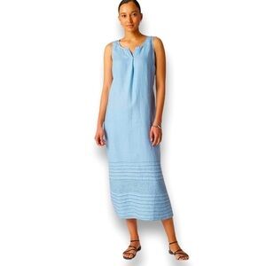 PURE J JILL LINEN KANTHA-STITCHED MAXI LINEN DRESS IN FRESH AIR MULTI Pe…